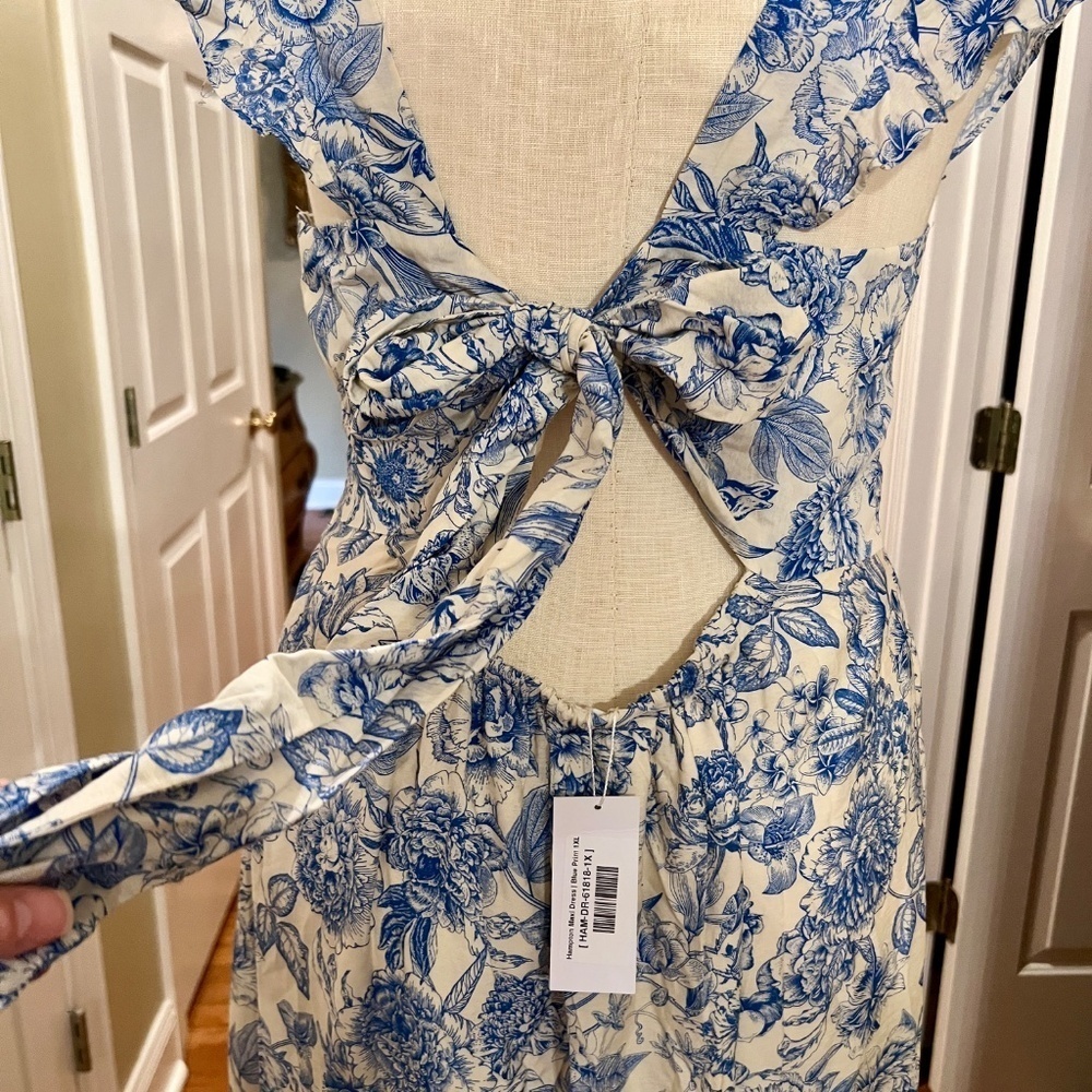 NWT Baltic Born Hampton Tie Back Chinoiserie Toile Blue White Maxi Dress Sz 1XL - Picture 13 of 14